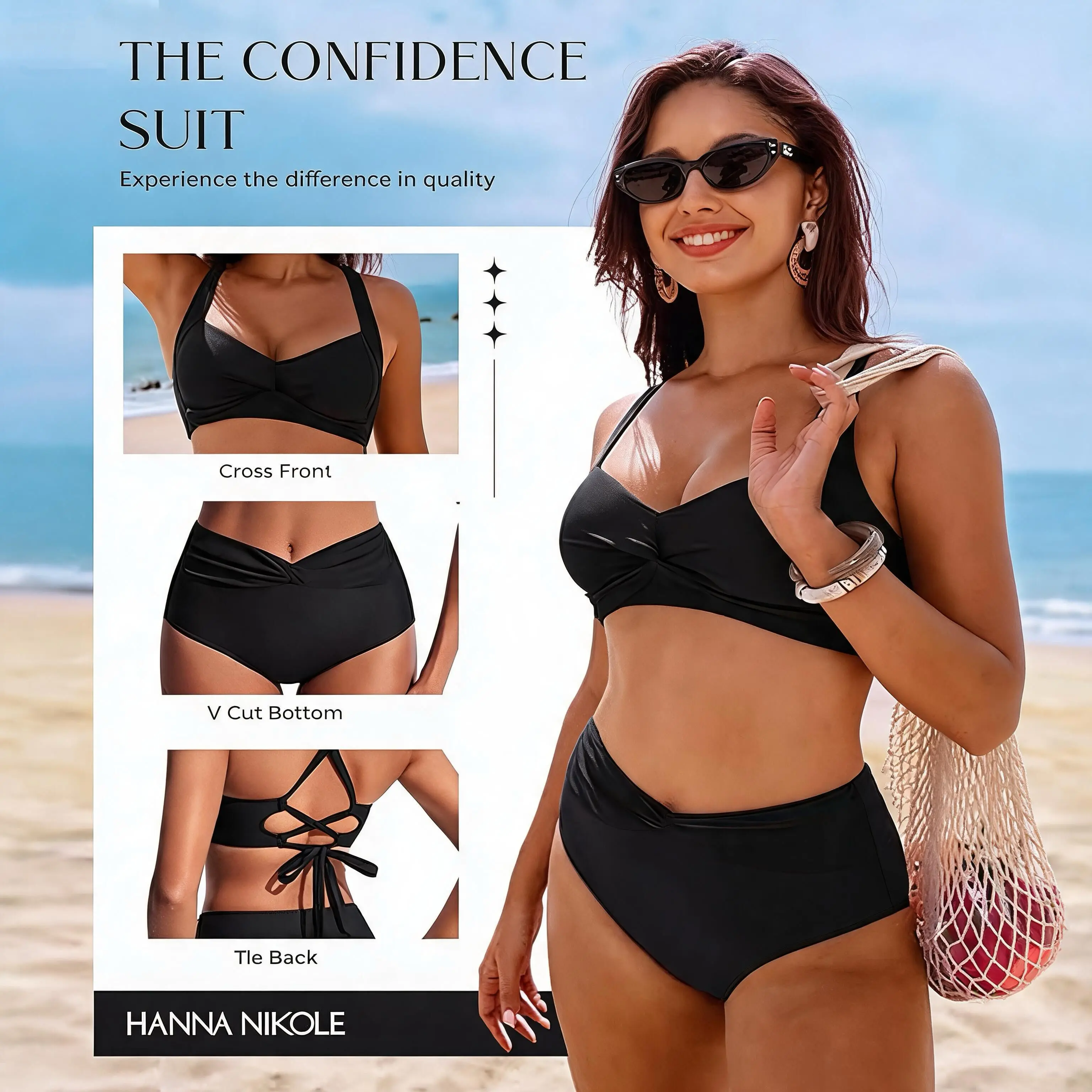 【S-XL】Hanna Nikole Women's Bikini Suit High Cut 2 Piece Swimsuit Gathered Modest Swimsuit Knotted Font Cross Cross #tiktokshopbacktoschool