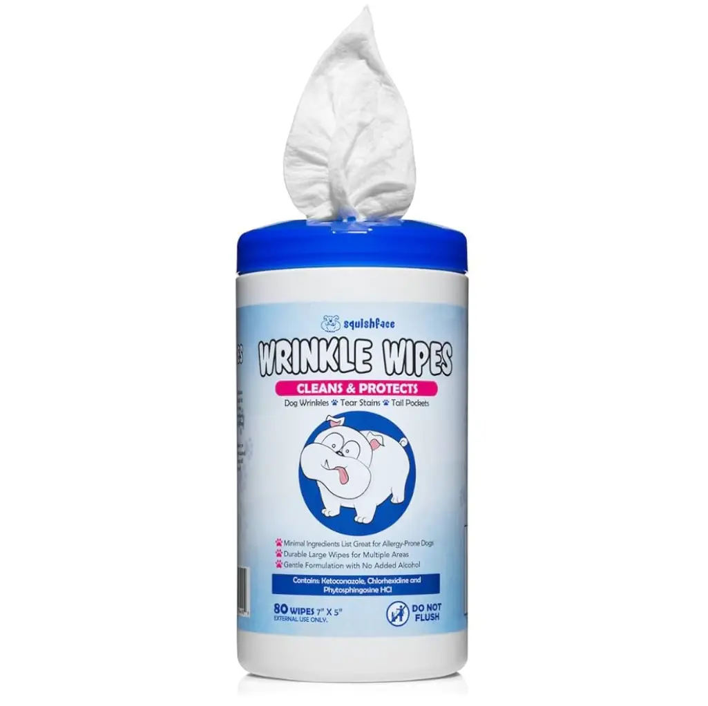 Squishface Wrinkle Wipes for Dogs - 80 Gentle Cleaning Wipes for Pugs & Bulldogs - Vet-Approved Safe & Convenient for Daily Use - Prevent Irritation & Infections