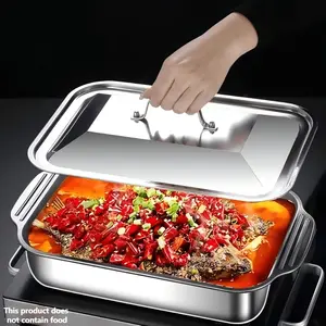 1/2 Sets Stainless Steel Rectangular Baking Trays, Bakeware with Lids & Handles, Grill Pan for Fish, Pasta Bowl, Dishwasher Safe, Ideal for Grilling, Camping & Oven Use, Perfect Gift for Holiday Parties
