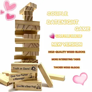 Block Stacking Tower Game for Couple Datenight 48 Pcs Wooden Blocks Best Party Gift for gf Party Anniversary Prank with Storage Bag Durable Safe Fun