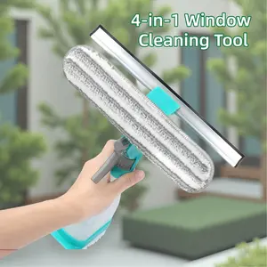 4-in-1 Set Multi-Purpose Window Cleaning Tool with Spray Bottle, Rubber Squeegee and Microfiber Cleaning Head for Dirty Indoor Glass dealsforyoudays