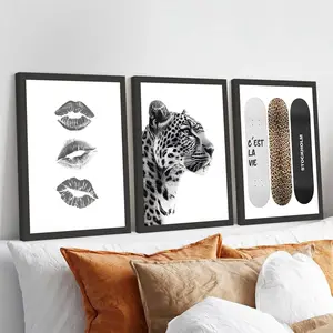 3pcs/set Frameless Retro Leopard Animal Print Cheetah Artistic Abstract Canvas Print Poster Set of Three Y2k Chic Modern Minimalist Minimalism Art Prints Living Room Home Decor Vintage Wall Art Poster Wall Art Decoration Leopard Print Pattern