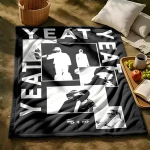1 piece YEAT Hip-Hop Rap Art and Visual Design themed flannel blanket, Letter Print Blanket, Oversized comfortable flannel blanket, all-season use, modern design, digitally printed pattern, 100% polyester material, machine washable