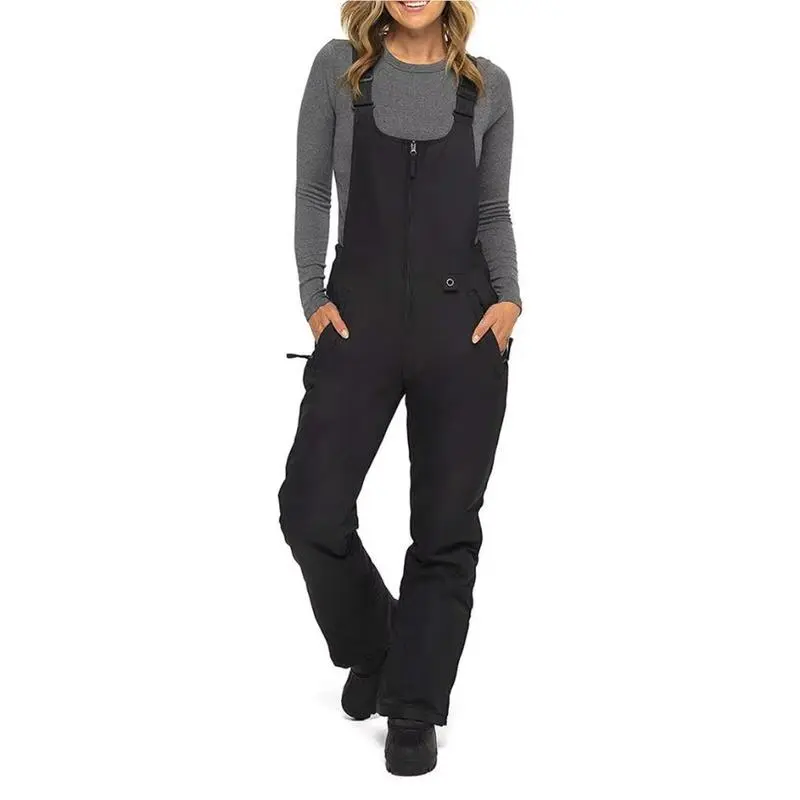 Women's Ski Pants Bib Professional Black Color Outdoor Sport Thickened Keeping-warm Snowboard Pant Skiing Trousers XL