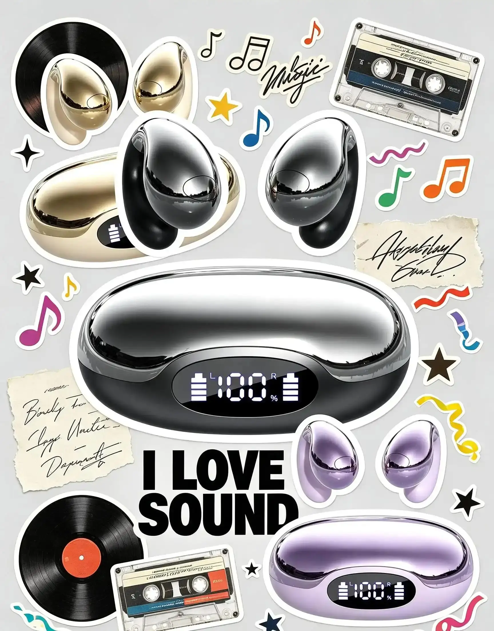 Comfort Clip-On Open Ear Wireless Earbuds, Bluetooth  Sport Earphones with LED Power Indicator, 50H Long Battery Life & Hi-Fi Stereo Sound, Ideal for Exercise, Outdoor Activities, Commuting and Office