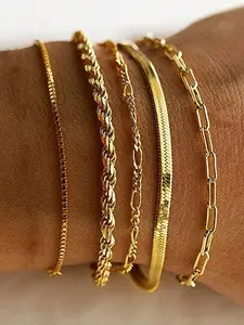 6pcs 18K Gold Plated Layered  Women's Delicate Bracelet, Party Style Gift, Ins , Suitable For Halloween, Christmas, Women's Jewelry, Stackable Bracelets, Stacked Gold Color Bracelet, Stacked Design Bracelets