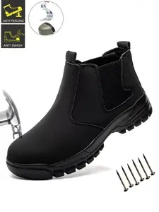 Steel Toe Work Boots for Men Slip-on Boot, Men's Industrial & Construction Shoes, Waterproof, Lightweight, Comfortable, Anti-Punctur Anti-smash Non-slip Safety Shoes, Leather Work Boots