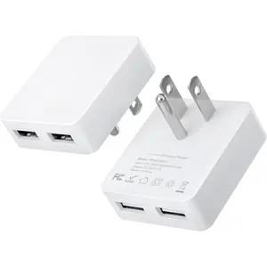Dual Port Ultra Thin Flat USB Wall Charger with  IC, 2 Pack