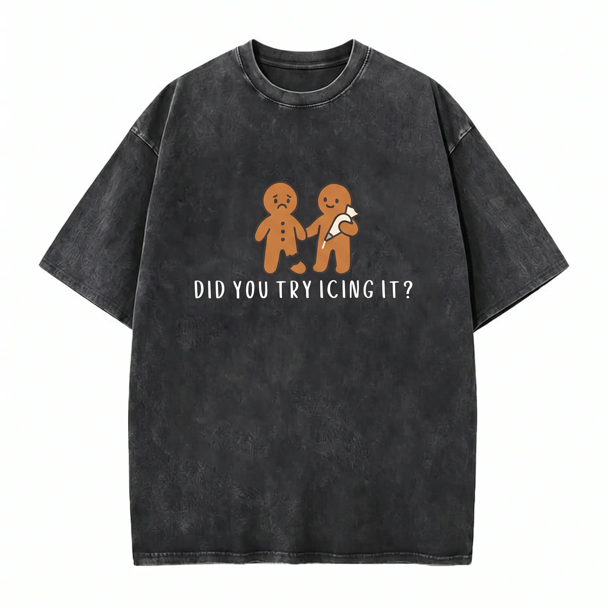 Men's Gingerbread Man Graphic Round Neck Short-Sleeve T-Shirt - Funny Christmas Print, Casual Menswear Tops, Comfortable Clothes