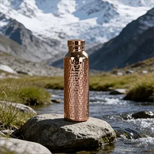 Copper Water Bottle for Drinking, Hammered Copper Travel Tumbler, Portable, Aesthetic, Insulated Stainless Steel, Handcrafted Ayurvedic Cup, Traditional, 27 Oz