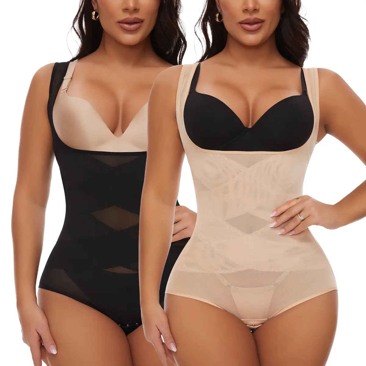 Women's Nylon Knit Fabric Faja Body Shaper - Lightweight Tummy Control Bodysuit, Waist Training Waist Trainer, Butt Lifting Full Body Shaper, Contrast Mesh Breathable Spandex Shapewear for Daily Wear