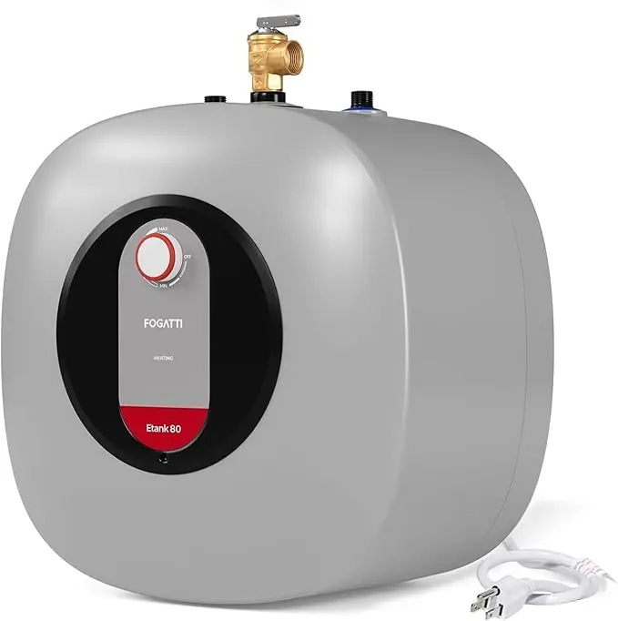 FOGATTI Electric Tank Water Heater, 8.0 Gallon Point of Use Instant Hot Water Heater 120V 1440W, Wall or Floor Mounted, Easy to Install Shower Set
