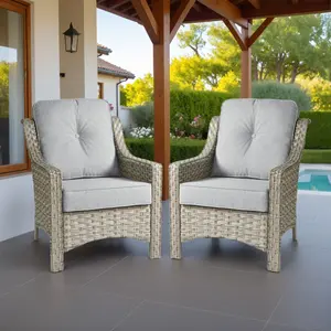OVIOS 2-Piece Outdoor Patio Chairs Set, Wicker Single Chairs with Cushions, All-Weather Outdoor Seating for Backyard Patio Porch Deck Garden Balcony Patio Furniture Set Lounge