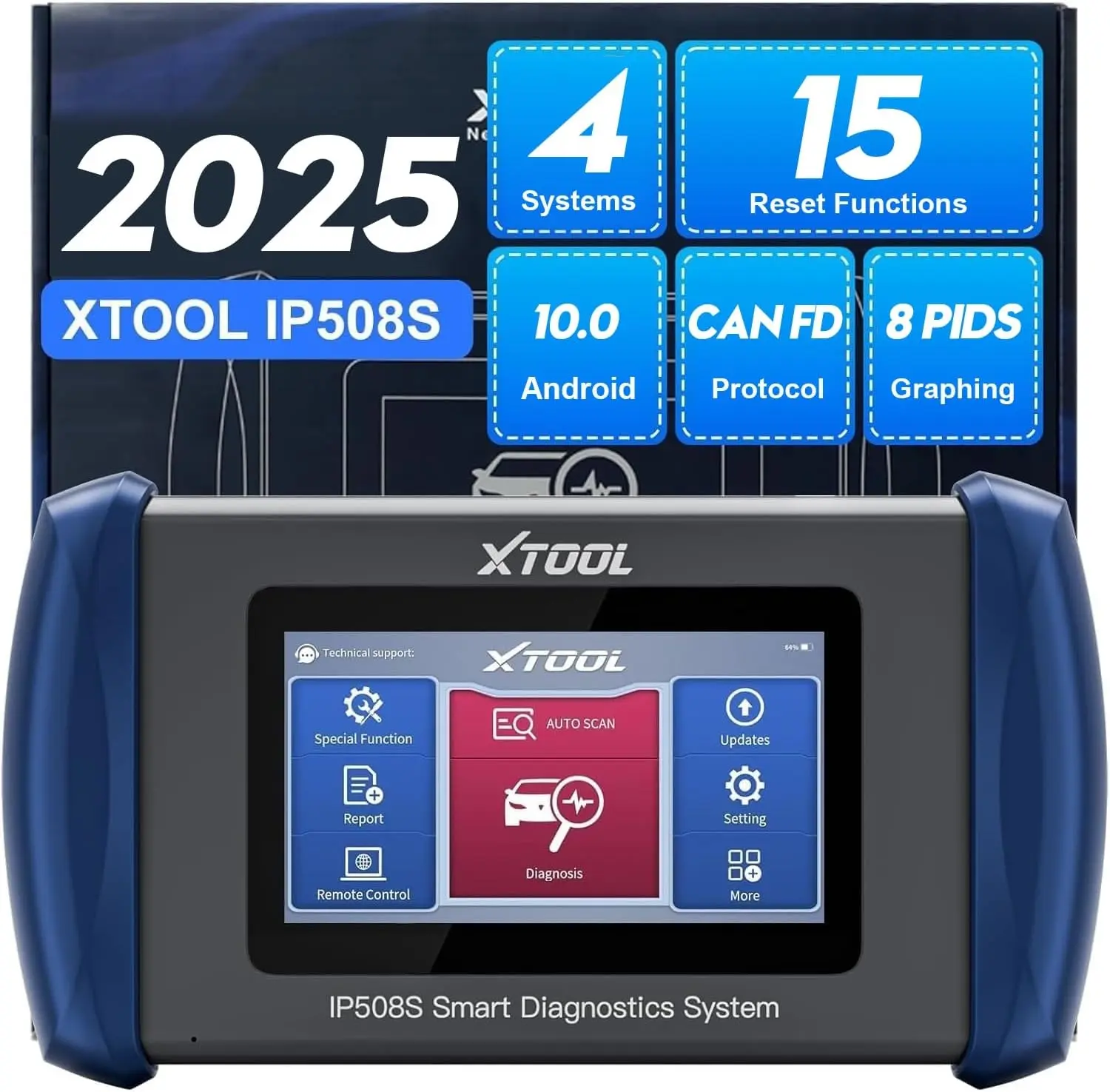 [Summervibes] XTOOL IP508S OBD2 Scanner for ABS SRS Engine Transmission System, 9 Reset Services, 8-In-1 Graph, Car Diagnostic Tool ABS Bleed, Injector Coding, Oil Reset, EPB, SAS, BMS, Throttle, TPMS Reset Bi-Directional Diagnostic Automotive Vehicle sum
