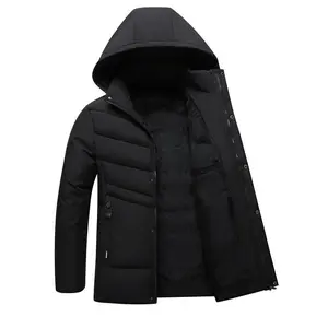Men's Black Hooded Puffer Jacket - Lightweight Warm Winter Coat with Zip Pockets & Stand Collar