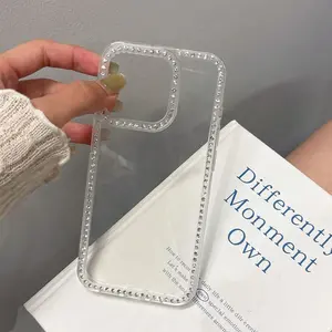 Phone case: Rhinestone Frame Glitter Transparent Case for iPhone 17,16, 15 Pro Max, Soft Cover for iPhone 14Plus,13 & 12 Pro Max,17Air – Elegant Luxury Design, Perfect Gift for Birthdays or Holidays – Ideal for Yourself, Family, and Friends