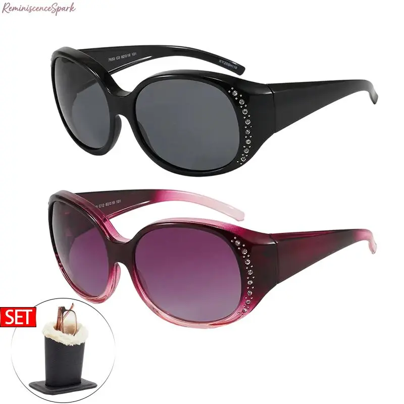 Unisex 2-Pack Polarized Fit Over Sunglasses Sports Eyewear - Oversized Shiny Frames, UV400 Anti-Glare Lenses for Prescription Glasses, Driving & Outdoor Use, Furry-Lined Leather Portable Storage Holder
