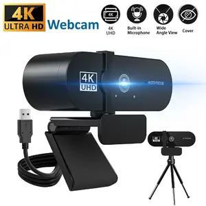 4K/1080P HD Webcam with Microphone, Wide Angle Lens & Auto Focus - Streaming Webcam with Privacy Cover, Rotatable Tripod Stand, Plug and Play for PC Laptop Video Conferencing, Zoom, YouTube Live