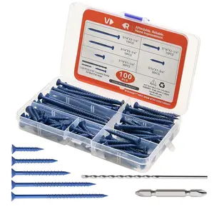Concrete Screws Masonry Screws 3/16 Inch Diameter, 100 Count, 5 Lengths, Phillips Head Self-Tapping Fasteners for Brick Concrete Block Stone, Zinc Plated, Rust Resistant, Heavy Duty Construction Drill-In Screws