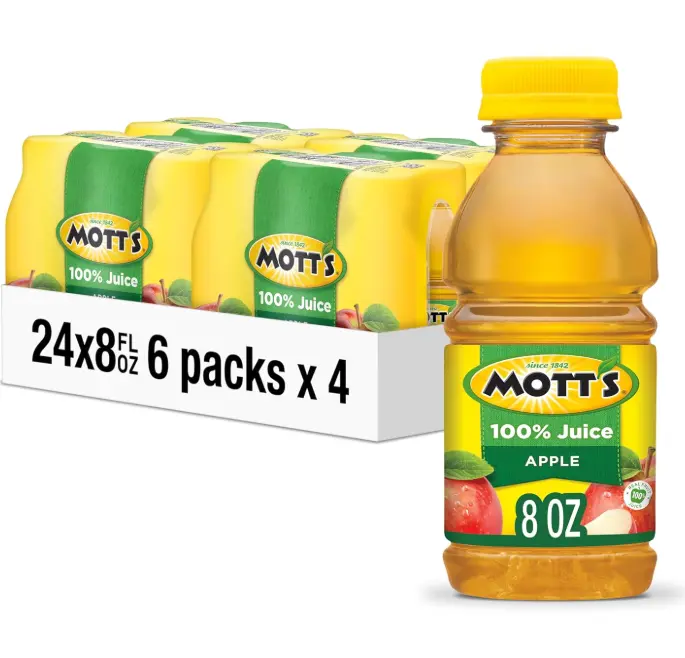 Mott's 100% Original Apple Juice, 8 Fl Oz Bottles, 24 Count (4 Packs Of 6), 2 Servings Of Fruit, 100% Fruit Juice, Gluten-free, Caffeine-free, Kosher, Contains No Artificial Colors Or Sweeteners