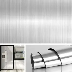Brushed Nickel Peel and Stick Wallpaper Silver Stainless Steel for Appliances Dishwasher Fridge Refrigerator Wrap Cover Adhesive Decorative Vinyl Film 15.8x78.8 in
