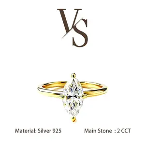 [Venus Jewelry] Synthetic Moissanite 2 CCT Radiant Cut Solitare Design VVS 1 D Color Solid Silver 925 Solitare Ring