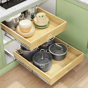 Pull Out Cabinet Organizer Soft Close Wooden Slide Out Drawers for Pots and Pans Full-extension Roll Out Shelves for Kitchen Cabinets Pantry Organization Bottom & Side Mount(15"W X 21"D x 3.4''H)