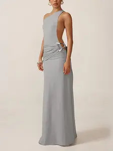 Women's Plain One Shoulder Backless Dress, Elegant Sleeveless Maxi  Dress for Party Dating Wear, Ladies Summer Clothes