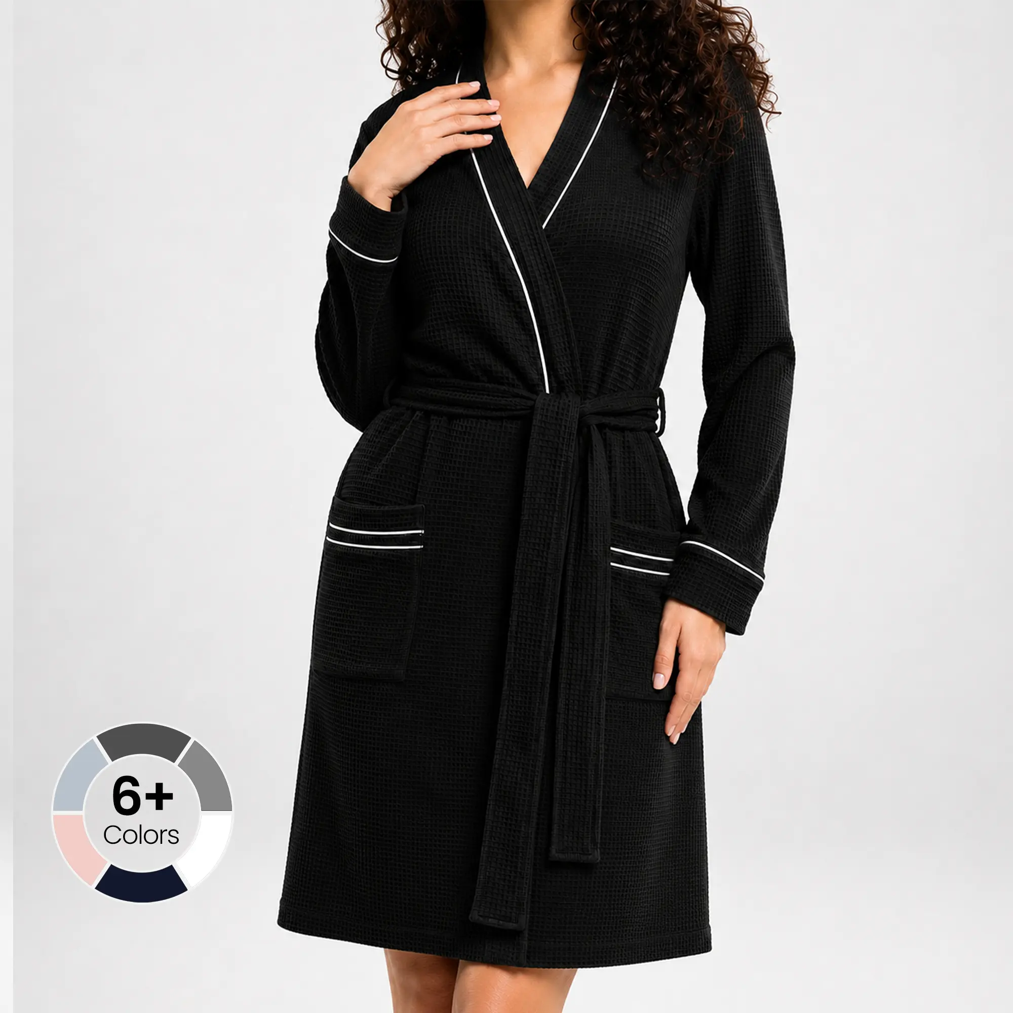 NY Threads Women's Plush Soft Waffle Knit Robe - Mid-Length Elegant Kimono Bathrobe, Breathable Lightweight Cotton Blend, Essential Everyday Casual Loungewear with Pockets, Long Sleeve, Fabrics, Comfortable, Cozy, Solid, Relaxed, Quick Dry
