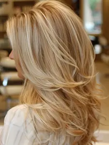 20 Inch Fashionable New Long Wavy Blonde Wigs with Bangs Included and Dark Roots, Synthetic Women's Wigs for Ordinary Work, Life, Dance Parties and All Occasions, Synthetic Wavy Hair