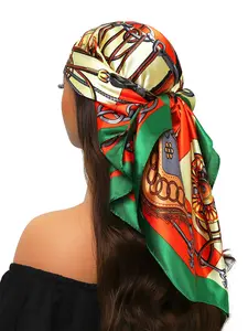 Fashion Silk Scarf Travel Square Scarf 90x90cm Luxury Headscarf, Tignon Scarf, Women's Printed Scarf for All Seasons, New Style 35.4inch Neck Wrap