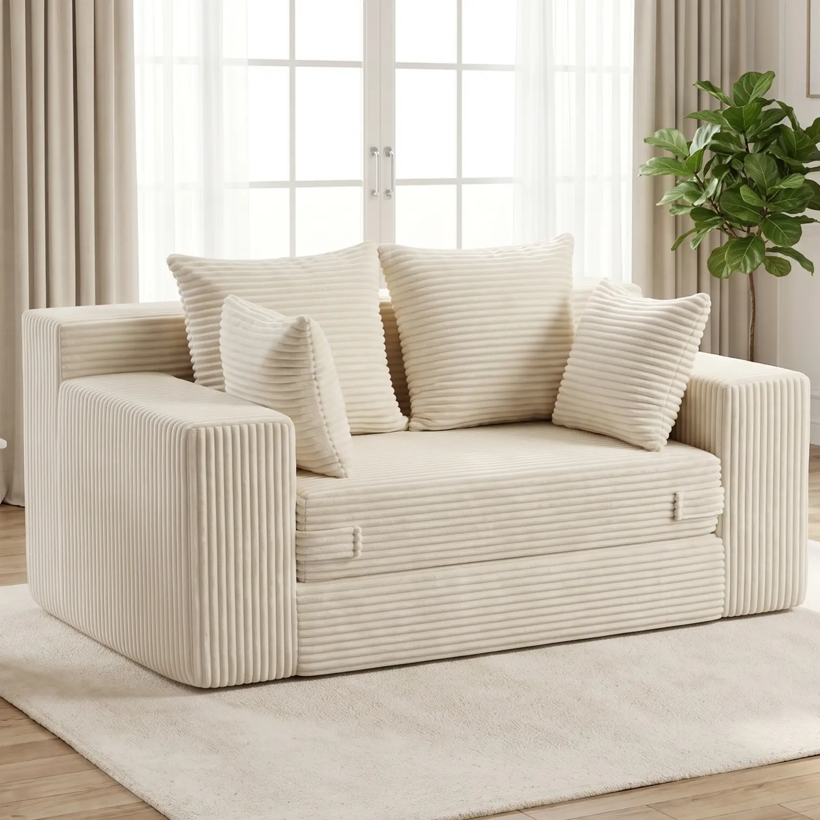 Winzoo Convertible Loveseat Oversized Single Seat Sleeper  2 in 1 Sofa Bed No Assembly Compressed Corduroy Floor Lounge For Office Apartment Livingroom Bedroom