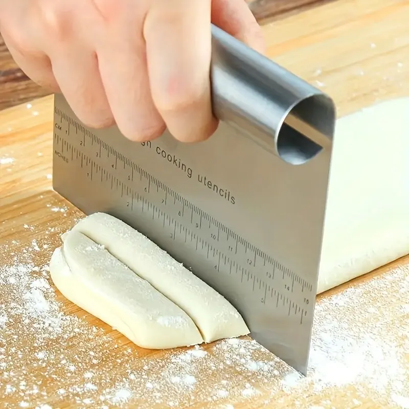 Stainless Steel Dough Scraper & Multi-Function Cutter, Ergonomic Handle, Food Grade, Rust Resistant Metal Surface, Baking Utensils Supplies, Baking Tools, Baking Accessories, Baking Essentials
