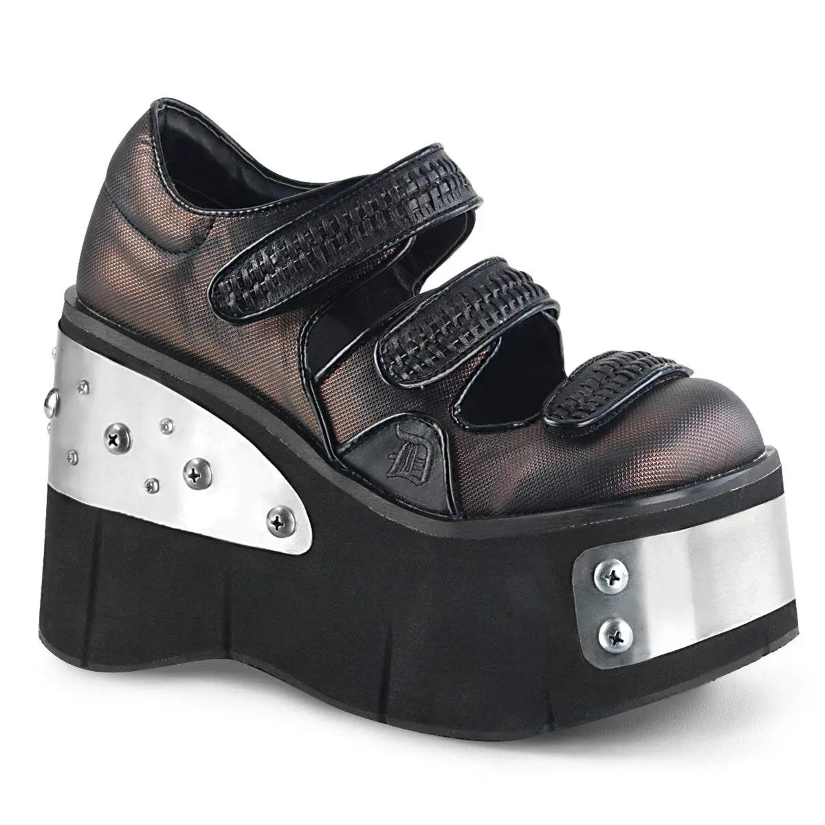 Demonia Kera-13 Black-Pewter Vegan Leather Platforms