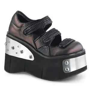 Demonia Kera-13 Black-Pewter Vegan Leather Platforms