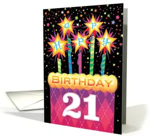 21st Birthday Card - Pink Argyle Cake With Sparklers Greeting Card