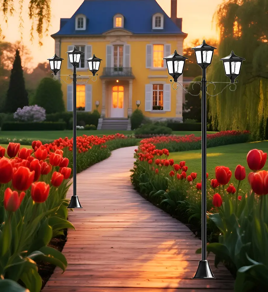 Triple-Head 72" Solar Street Light – LED Dusk to Dawn Yard Lamp for Garden Patio Pathway
