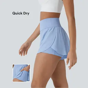 Halara Softlyzero QuickDry High Waisted Reflective Dots Crossover Hem 2-in-1 Side Pockets Running Shorts