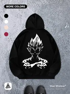 Dragon Ball Character Silhouette Graphic Print Loose Hoodie, Casual Breathable Drawstring Hood Sweatshirt for Daily Wear, Home and Outdoor Activities