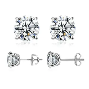 Sparkly GRA Certified D Color VVS1 Moissanite Stud Earrings, DDMS0001 Solid 925 Sterling Silver, Rhodium Plated, Hypoallergenic