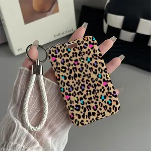 Color Pop Leopard Pattern Design Plastic Id Card Holder With Lanyard for Doctors, Nurses, Students-Bus Card Case, Campus Card Protector Perfect Halloween Christmas Gift Id Badge Holder