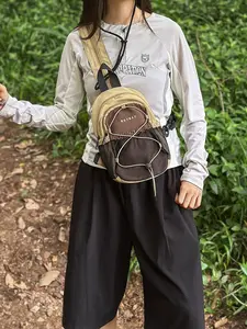 Leisure backpack, color blocked backpack, drawstring zipper closure, fashionable and versatile, simple and trendy chest bag suitable for students, campus work, commuting, shopping, men's and women's backpacks, Commuter Backpack