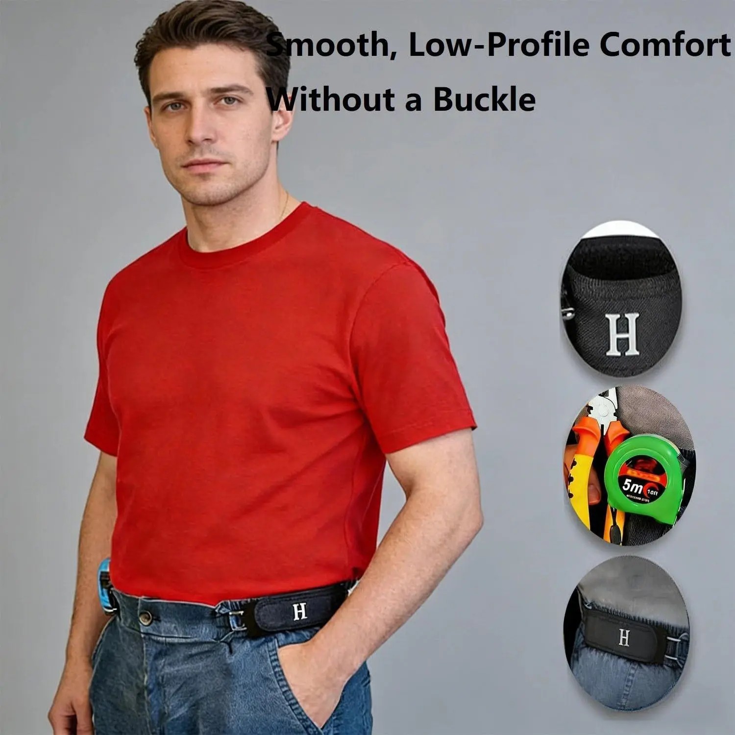 Convenient and adjustable iron hook lazy waist belt with Velcro elastic and unisex Velcro waist buckle