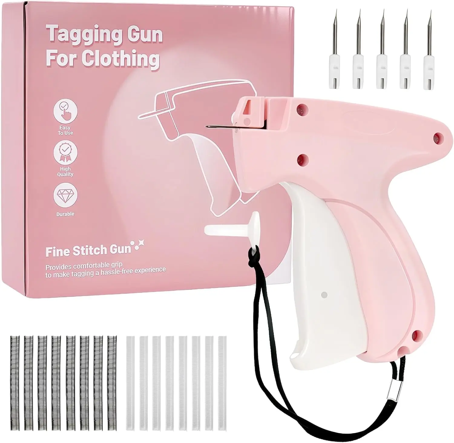 Handheld Mini Portable Stitch Gun for Clothes - Sewing Hacks Tool for DIY Sewing, Daily Wear, Effortless Clothing Repairs, Micro Tagging, Label Attachment, Instant Pants Hemming - 1000 Fasteners, 5 Needles