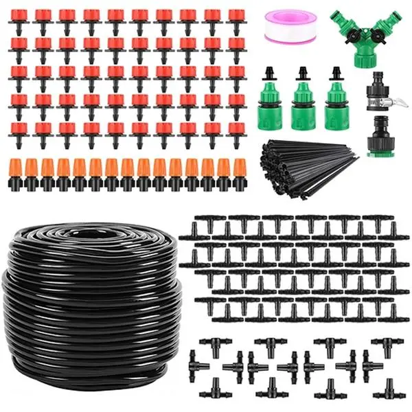 PVC Drip Irrigation Kit with 164ft Hose, Automatic Garden Watering System with Adjustable Drip & Mist Sprinkler Nozzles for Lawn, Patio & Greenhouse, Automatic Garden Sprinklers, Drip Irrigation Hose-4684