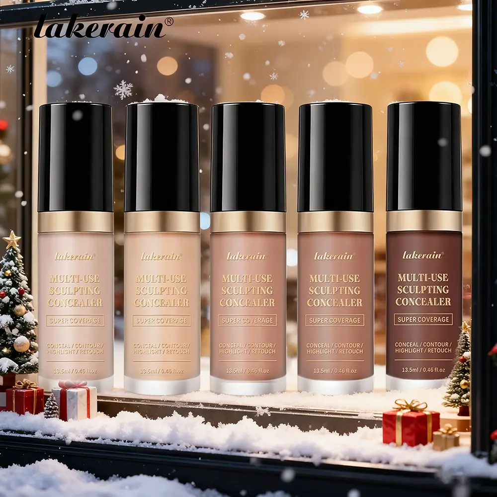 Lakerain Multi-Use Liquid Sculpting Corrector Concealer, Full Buildable All Day Coverage Waterproof & Long-Lasting, All-in-One Makeup for Contouring, Highlighting, and Concealing, Lightweight Natural Finish, 5 Shades for All Skin Tone, 13.5ml