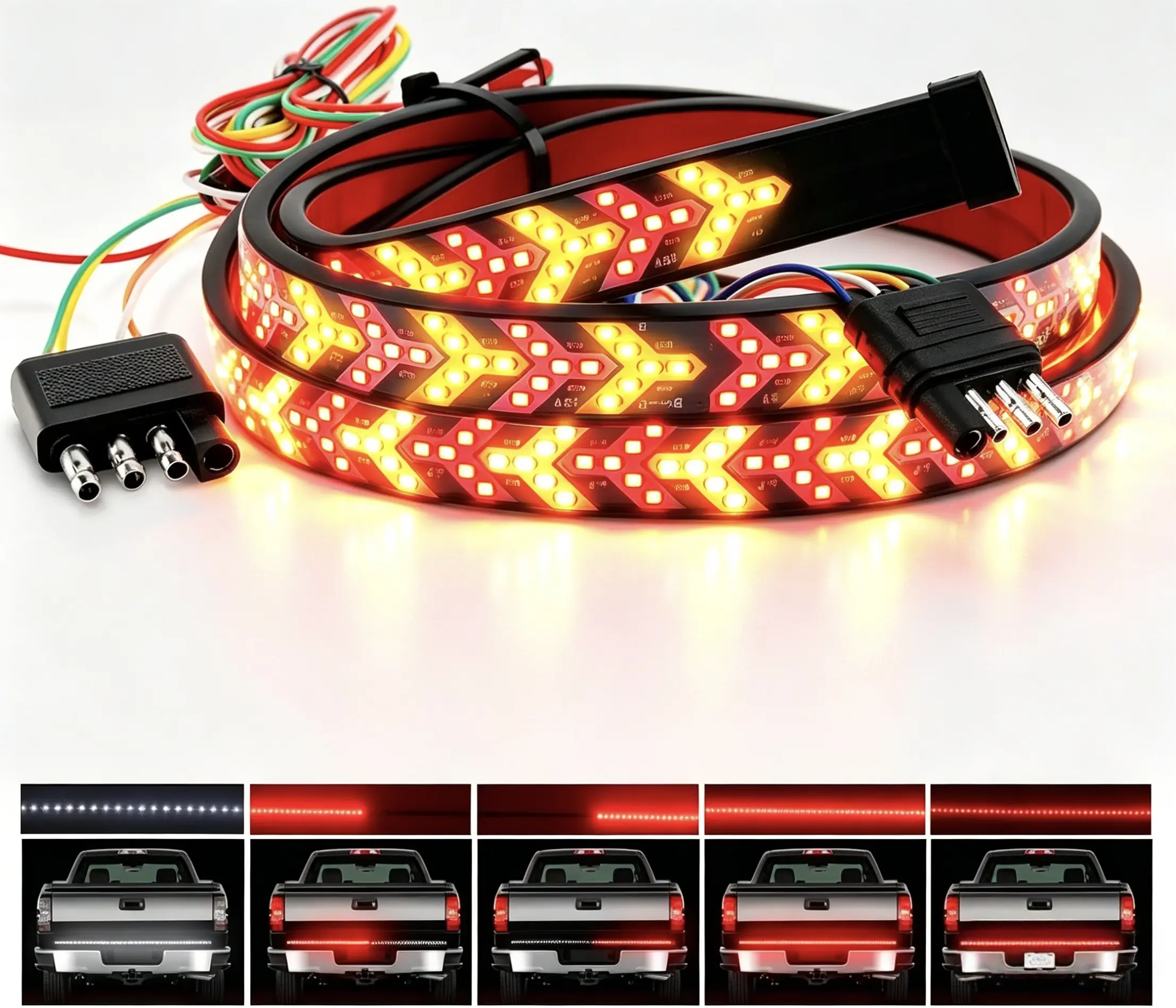 60-Inch 108-LED Truck Tailgate Light Bar, 12V Power Sequential Arrow Pattern Signal, Red Running Brake, White Reverse, Amber Indicator, Waterproof Plug-and-Play Universal Strip for Pickup Trucks