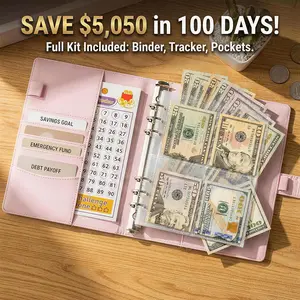 100 Envelope Challenge Binder, A5 Macaron PU Leather Cash Stuffing Organizer, Savings Challenge Planner, 100 Pockets Money Saving Book for Budgeting & Goal Tracking