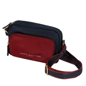 Tommy Hilfiger Red and Blue Crossbody Bag - Stylish & Practical for Everyday Use - Versatile Crossbody Strap - Perfect for Shopping & Casual Outings