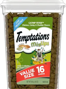 Temptations MixUps Catnip Fever Flavor Crunchy and Soft Cat Treats, 16 oz. Tub